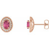 14 Karat Rose Gold Pink Tourmaline and 0.20 Carat Diamond Halo Style Earrings