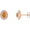 14 Karat Rose Gold Citrine and 0.20 Carat Diamond Halo Style Earrings