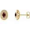 Red Garnet Gems set in 14 Karat Yellow Gold Mozambique Garnet and 0.13 Carat Diamond Halo Style Earrings