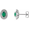 14 Karat White Gold Lab Created Emerald and 0.13 Carat Diamond Halo Style Earrings