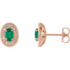 14 Karat Rose Gold Lab Created Emerald and 0.13 Carat Diamond Halo Style Earrings