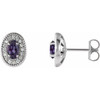 14 Karat White Gold Lab Created Alexandrite and 0.13 Carat Diamond Halo Style Earrings