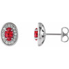 Platinum Ruby and 0.13 Carat Diamond Halo Style Earrings