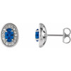 14 Karat White Gold Genuine Blue Sapphire and 0.13 Carat Diamond Halo Style Earrings