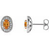 14 Karat White Gold Citrine and 0.13 Carat Diamond Halo Style Earrings