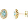 14 Karat Yellow Gold Genuine Blue Zircon and 0.13 Carat Diamond Halo Style Earrings