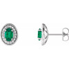 14 Karat White Gold Emerald and 0.20 Carat Diamond Halo Style Earrings