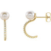 14 Karat Yellow Gold Genuine Freshwater Pearl and 0.17 Carat Diamond J Hoop Earrings