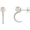 Genuine Sterling Silver Freshwater Pearl and 0.17 Carat Diamond J Hoop Earrings