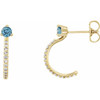 14 Karat Yellow Gold Aquamarine and 0.16 Carat Diamond Hoop Earrings