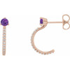 14 Karat Rose Gold Amethyst and 0.16 Carat Diamond Hoop Earrings