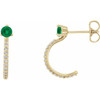 14 Karat Yellow Gold Lab Created Emerald and 0.16 Carat Diamond Hoop Earrings