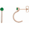 14 Karat Rose Gold Lab Created Emerald and 0.16 Carat Diamond Hoop Earrings