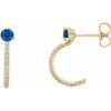 14 Karat Yellow Gold Genuine Blue Sapphire and 0.16 Carat Diamond Hoop Earrings