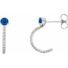 Platinum Genuine Blue Sapphire and 0.16 Carat Diamond Hoop Earrings
