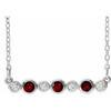 Red Garnet Necklace in 14 Karat White Gold Mozambique Garnet and .08 Carat Diamond Bezel Set Bar 16 inch Necklace