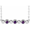 14 Karat White Gold Amethyst and .08 Carat Diamond Bezel Set Bar 16 inch Necklace