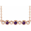 Amethyst Necklace in 14 Karat Rose Gold Amethyst and .08 Carat Diamond Bezel Set Bar 16 inch Necklace