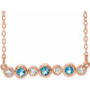 14 Karat Rose Gold Aquamarine Gem and .08 Carat Diamond Bezel Set Bar 16 to 18 inch Necklace