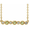 Genuine Peridot Necklace in 14 Karat Yellow Gold Peridot and .08 Carat Diamond Bezel Set Bar 16 inch Necklace