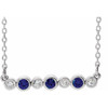 Sapphire Necklace in 14 Karat White Gold Sapphire and .08 Carat Diamond Bezel Set Bar 16 inch Necklace