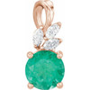 14 Karat Rose Gold Lab Created Emerald and 0.10 Carat Diamond Pendant