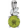14 Karat White Gold Peridot and 0.10 Carat Diamond Pendant