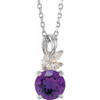 Amethyst Necklace in 14 Karat White Gold Amethyst and 0.10 Carat Diamond 16 18 inch Necklace