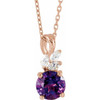 Amethyst Necklace in 14 Karat Rose Gold Amethyst and 0.10 Carat Diamond 16 18 inch Necklace