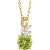 Genuine Peridot Necklace in 14 Karat Yellow Gold Peridot and 0.10 Carat Diamond 16 18 inch Necklace