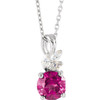 Pink Tourmaline Necklace in 14 Karat White Gold Pink Tourmaline and 0.10 Carat Diamond 16 18 inch Necklace