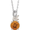 Golden Citrine Necklace in 14 Karat White Gold Citrine and 0.10 Carat Diamond 16 18 inch Necklace