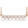 White Pearl Necklace in 14 Karat Rose Gold Freshwater Cultured Pearl and 0.12 Carat Diamond Bar 16 inch Necklace