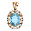 14 Karat Rose Gold Aquamarine Gem and 00.17 Carat Diamond Pendant