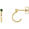 14 Karat Yellow Gold 2 mm Round Lab Created Emerald Bezel Set Hoop Earrings