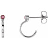 14 Karat White Gold 2 mm Round Lab Created Ruby Bezel Set Hoop Earrings