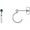 14 Karat White Gold 2.5 mm Round Lab Created Emerald Bezel Set Hoop Earrings