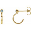 14 Karat Yellow Gold 3 mm Round Aquamarine Bezel Set Hoop Earrings