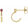 14 Karat Yellow Gold 3 mm Round Pink Tourmaline Bezel Set Hoop Earrings