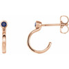 14 Karat Rose Gold 3 mm Round Genuine Blue Sapphire Bezel Set Hoop Earrings
