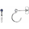 Sterling Silver 3 mm Round Genuine Blue Sapphire Bezel Set Hoop Earrings