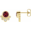 14 Karat Yellow Gold Ruby and 0.13 Carat Diamond Earrings