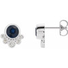 14 Karat White Gold Genuine Blue Sapphire and 0.13 Carat Diamond Earrings