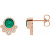 14 Karat Rose Gold Lab Created Emerald and 0.13 Carat Diamond Earrings