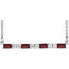 Red Garnet Necklace in 14 Karat White Gold Garnet and 0.20 Carat Diamond Bar 16 inch Necklace