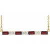 Red Garnet Necklace in 14 Karat Yellow Gold Garnet and 0.20 Carat Diamond Bar 16 inch Necklace