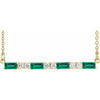 Emerald Necklace in 14 Karat Yellow Gold Emerald and 0.20 Carat Diamond Bar 16 inch Necklace