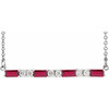 Ruby Necklace in Sterling Silver Ruby and 0.20 Carat Diamond Bar 16 inch Necklace