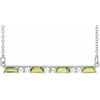 Genuine Peridot Necklace in Sterling Silver Peridot and 0.20 Carat Diamond Bar 16 inch Necklace