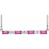 Pink Tourmaline Necklace in 14 Karat White Gold Pink Tourmaline and 0.20 Carat Diamond Bar 16 inch Necklace